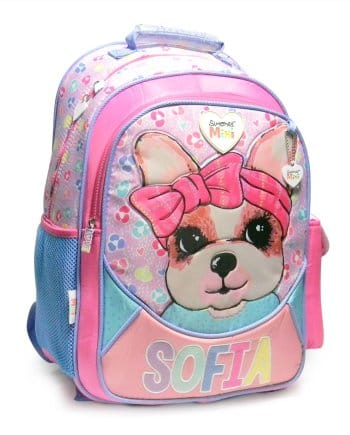Mochila Simones grande 18" estampada con huellas y nombre grabado "Sofía"
