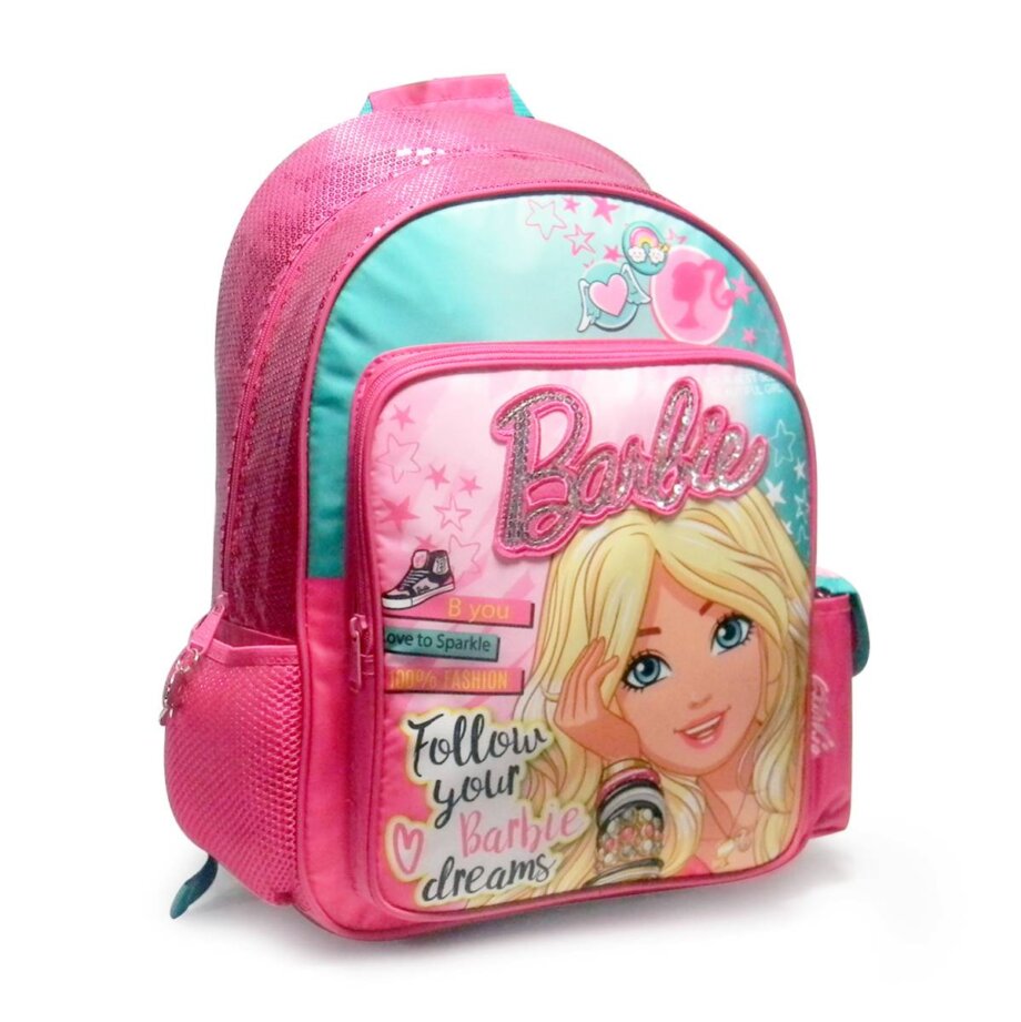 Mochila Barbie grande 16" con lentejuelas y estrellas