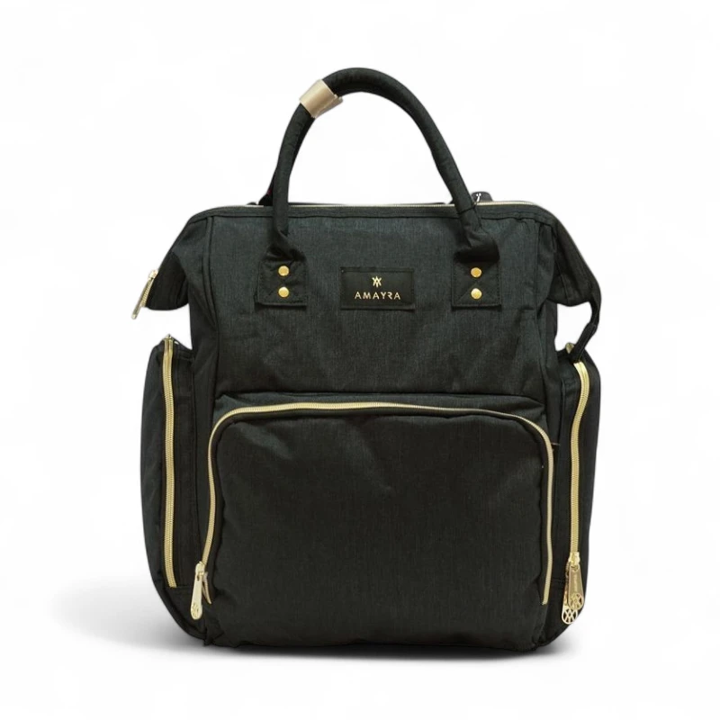 Mochila Amayra maternal boca de pez negra.