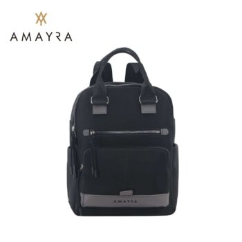 Mochila Amayra eco cuero negra con manijas cortas.