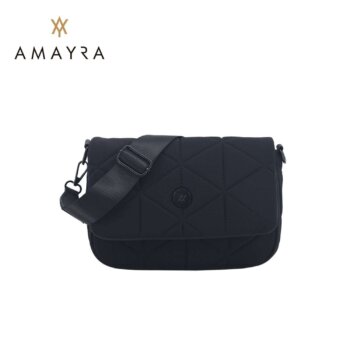 Cartera Amayra bandolera microfibra negra con tapa.