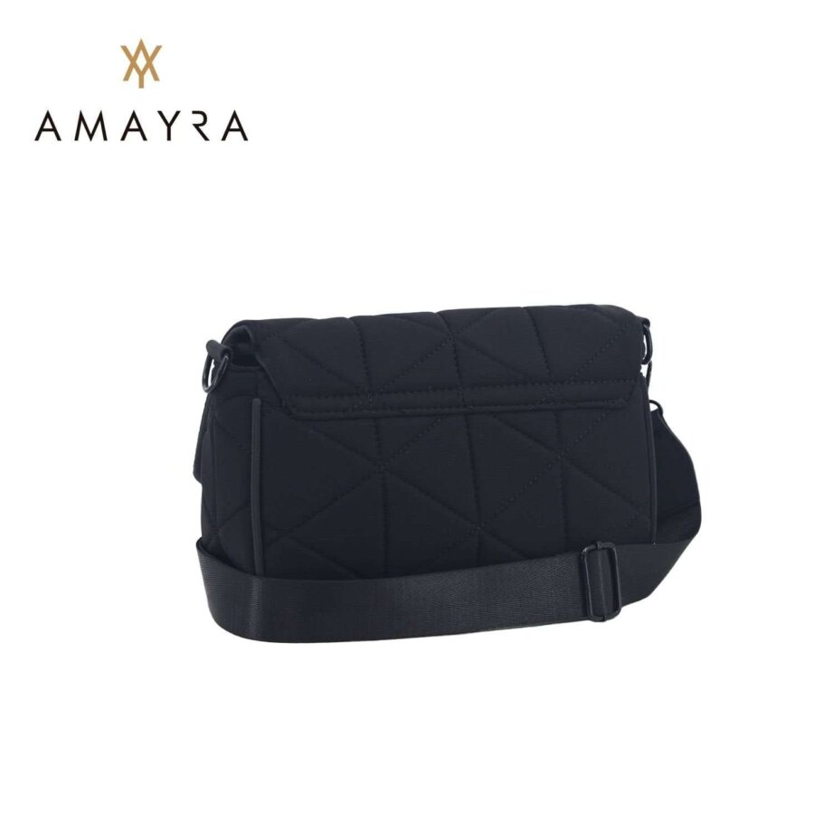 Cartera Amayra bandolera microfibra negra con tapa.