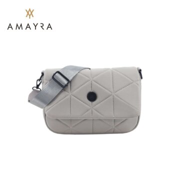 Cartera Amayra bandolera microfibra gris con tapa.