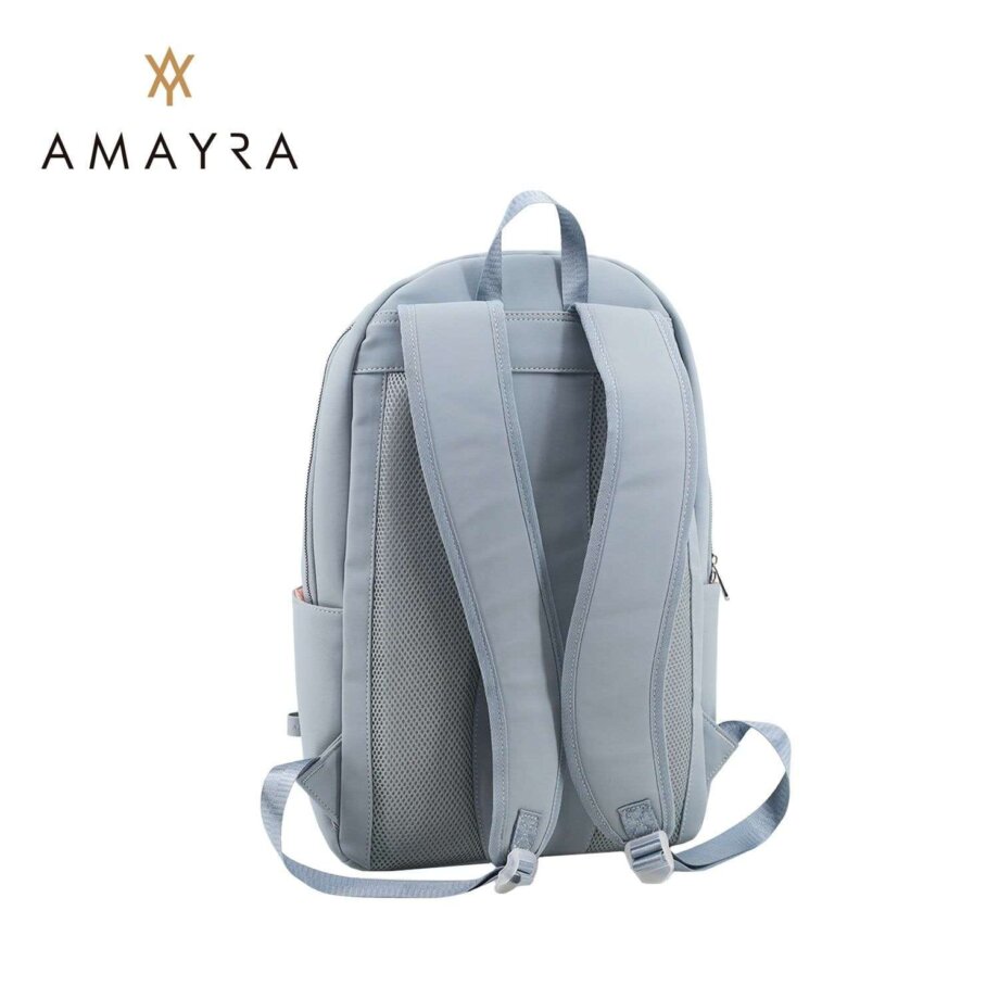 Mochila Amayra porta notebook eco cuero azul.