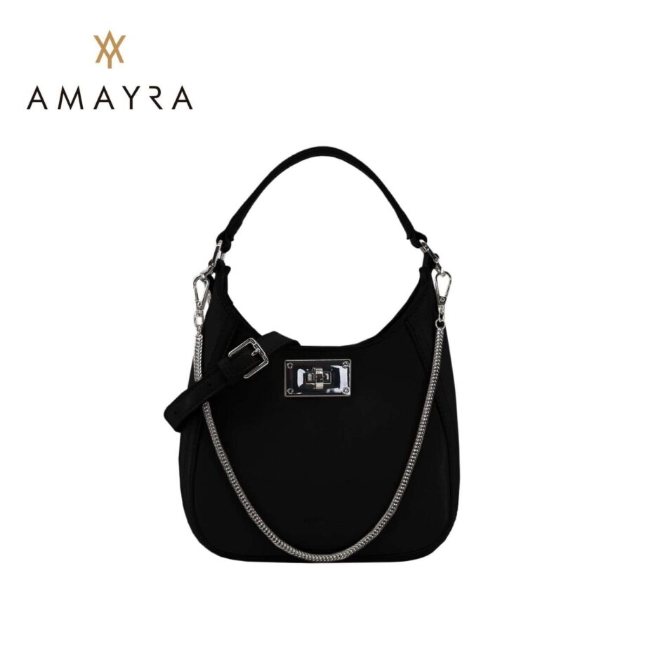 Cartera Amayra bandolera negra chica con cadena.