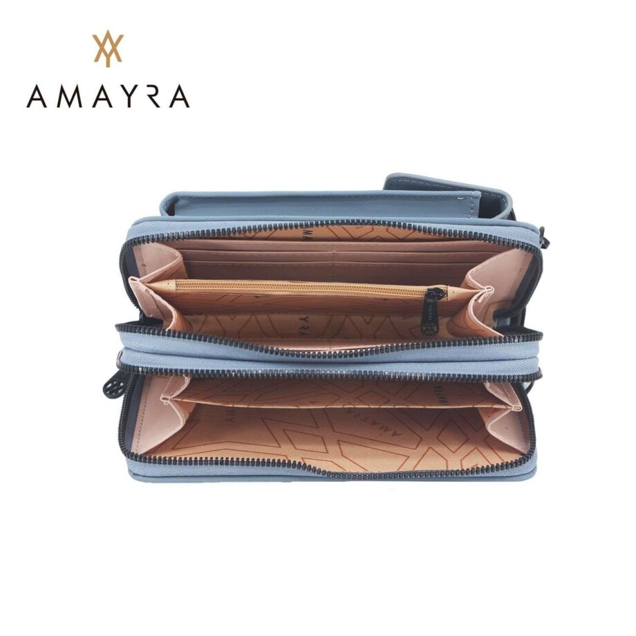 Cartera Amayra porta celular dos divisiones azul..