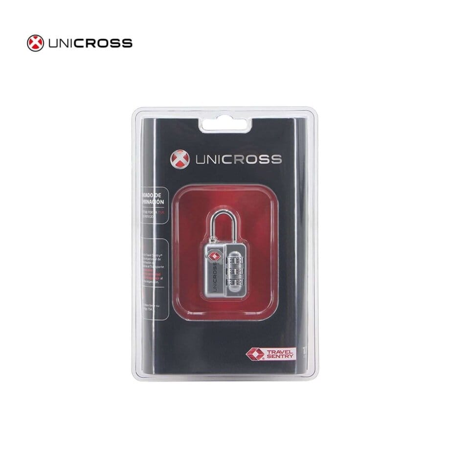 Candado Unicross TSA con combinación numérica.