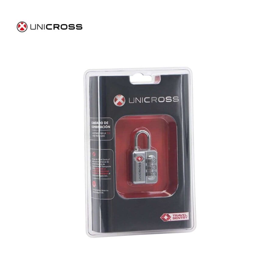 Candado Unicross TSA con combinación numérica.