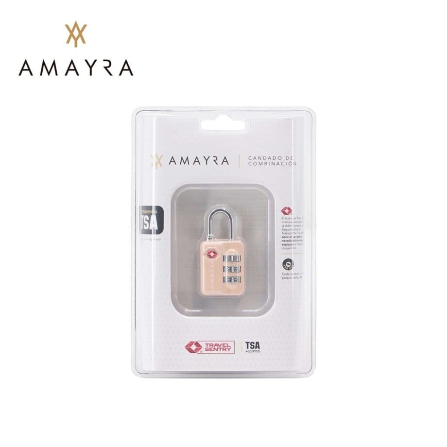 Candado Amayra TSA con combinación numérica.