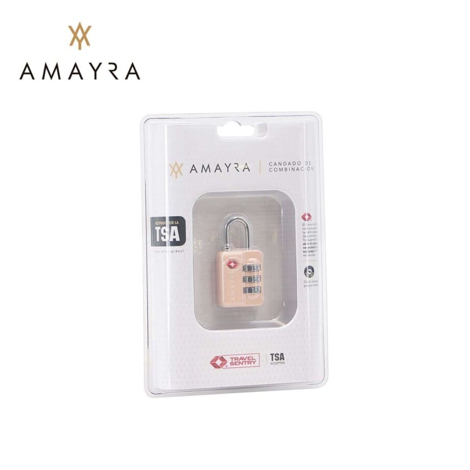 Candado Amayra TSA con combinación numérica.