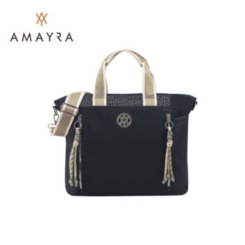 Cartera Amayra microfibra negra combinada.