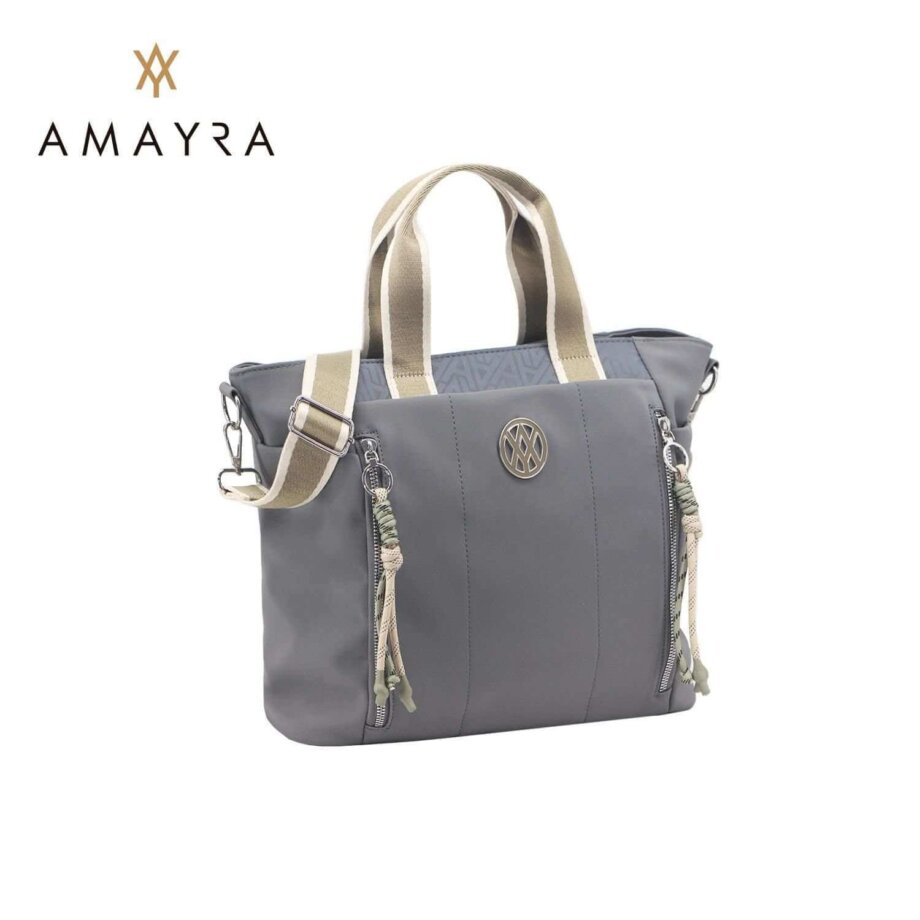 Cartera Amayra microfibra gris combinada.
