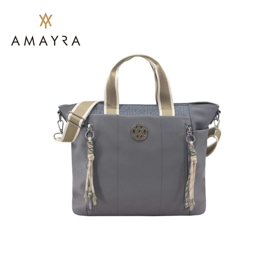 Cartera Amayra microfibra gris combinada.