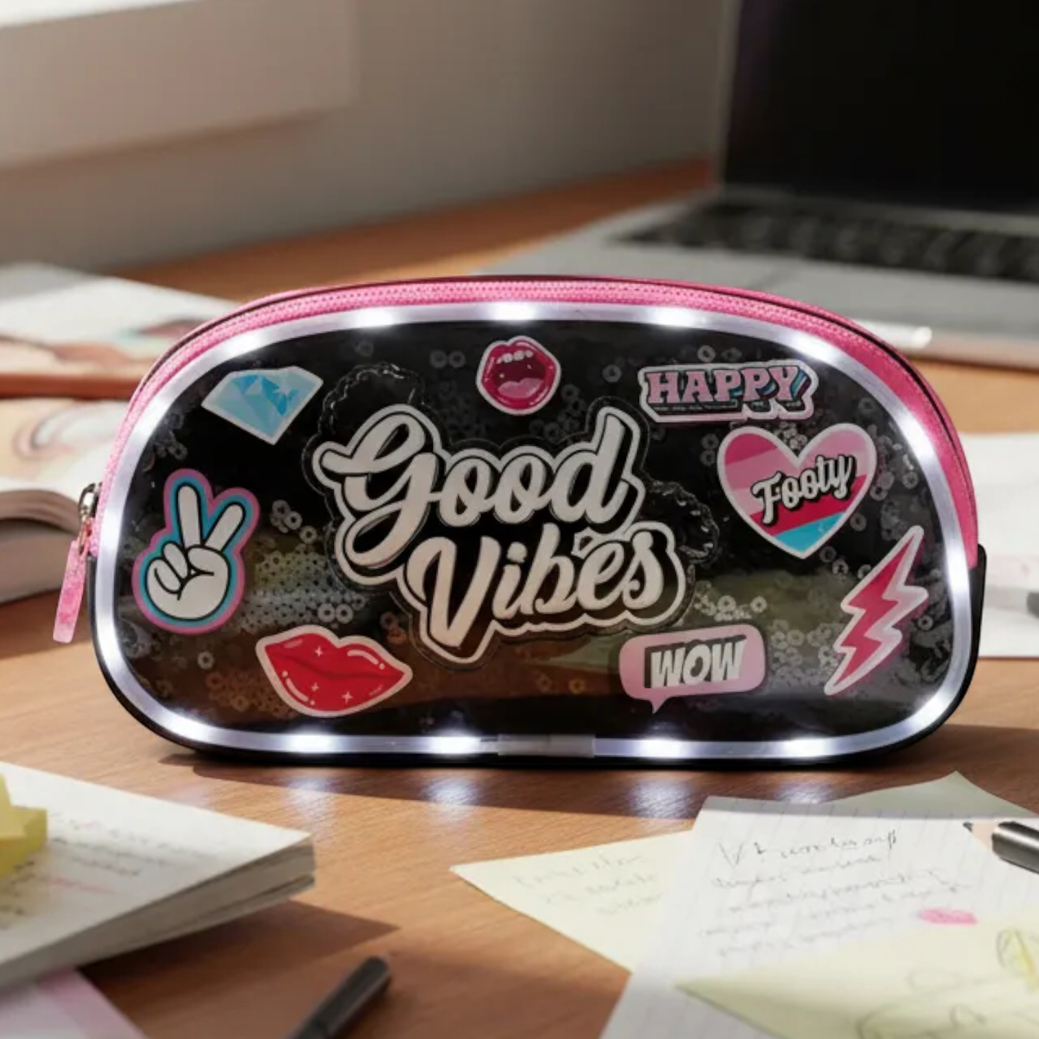 Cartuchera Footy Good Vibes c/Luz 2 Divisiones.