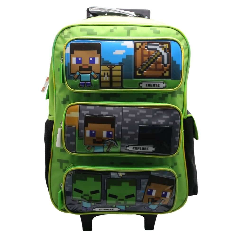 Mochila Minecraft con carro 18". Tamaño Grande.