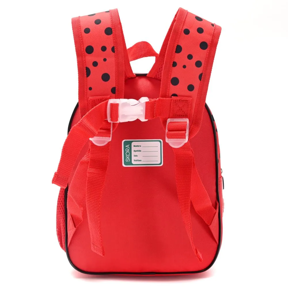 Mochila Skora Mariquita Termoformada 12" P/ Jardín Con Luz.