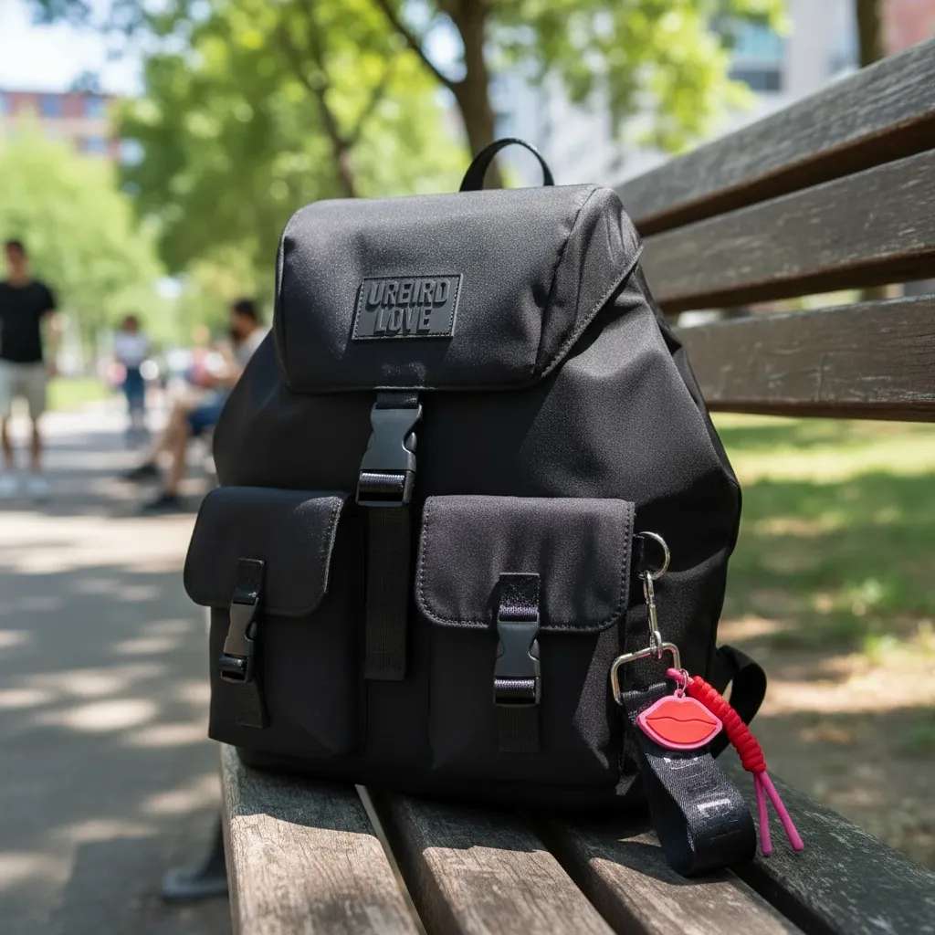 Mochila Las Oreiro Love Microfibra Negra.