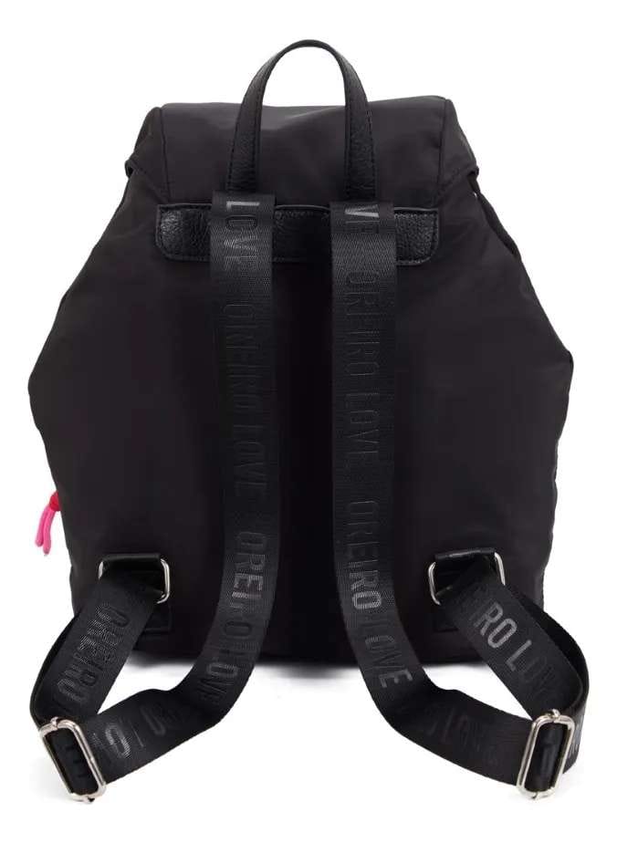 Mochila Las Oreiro Love Microfibra Negra.