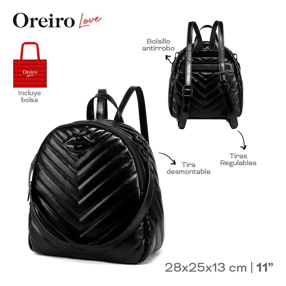 Mochila Las Oreiro Love Eco Cuero negra.