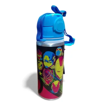 Botella Avengers 600 ml Aluminio Tapa con Botón y Correa