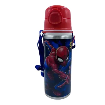 Botella Spiderman 600 ml Aluminio Tapa con Botón y Correa