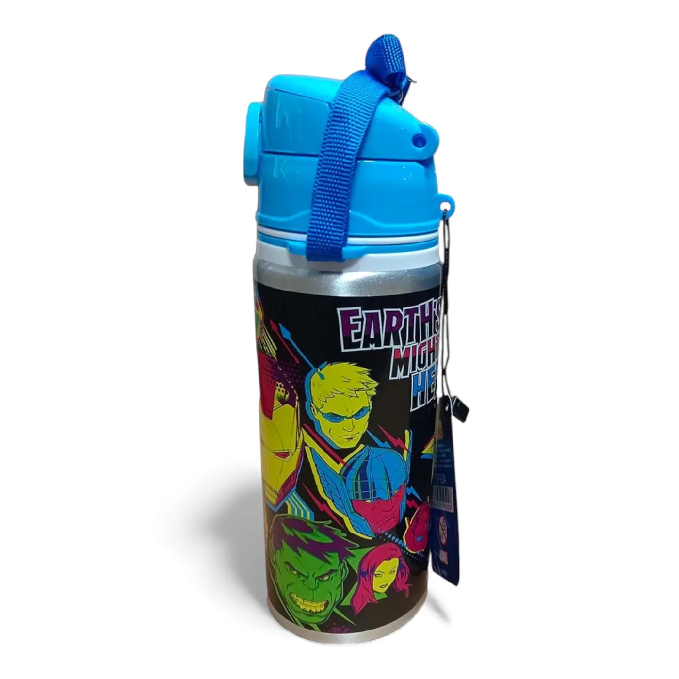 Botella Avengers 600 ml Aluminio Tapa con Botón y Correa