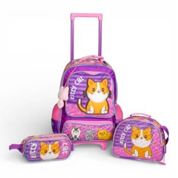 Set de Mochila Magenta "Gatito" 4 Piezas.