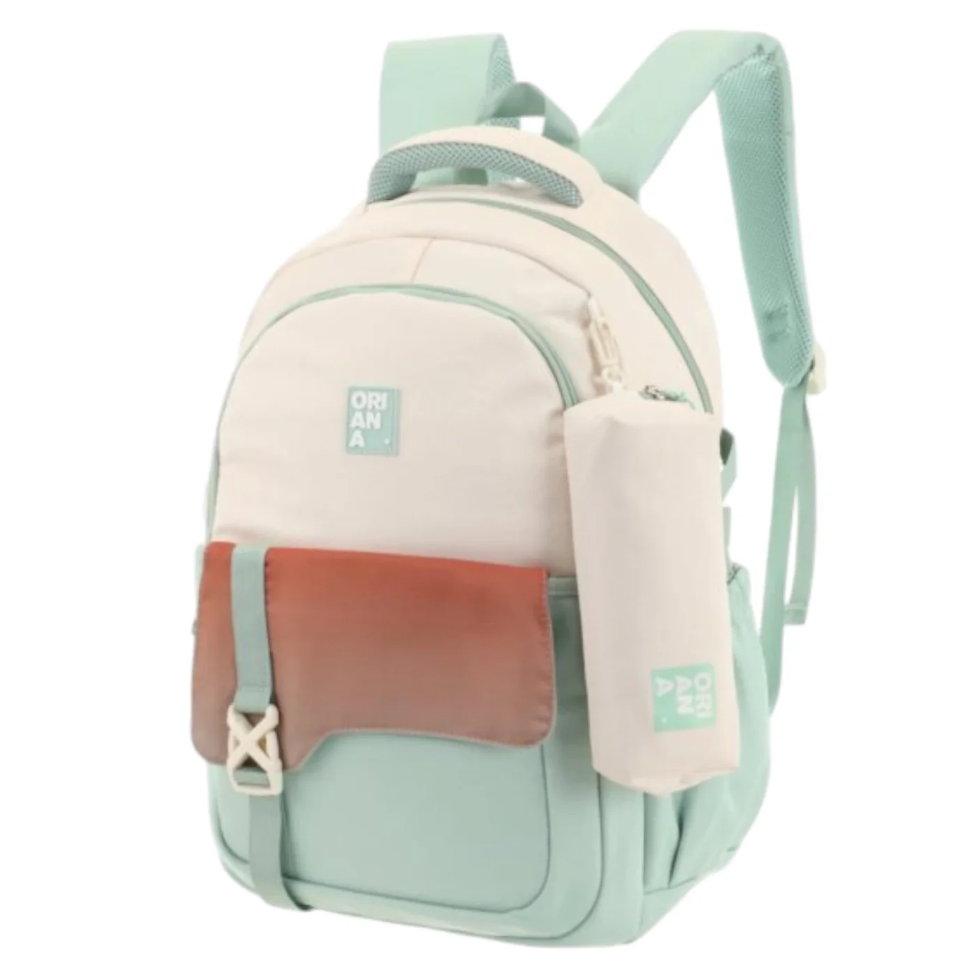 Mochila Oriana C/Cartuchera Colores Combinados.