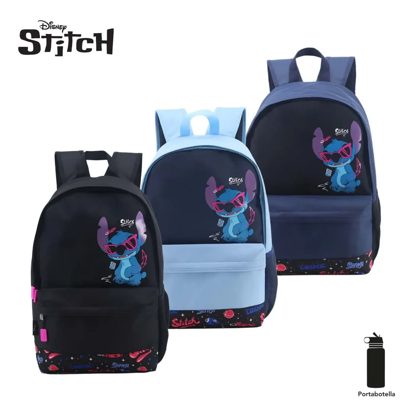 Mochila Disney Stitch 18" Porta Notebook. Colores Varios.