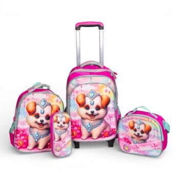 Set de Mochila Magenta "Perritos" 5 piezas.