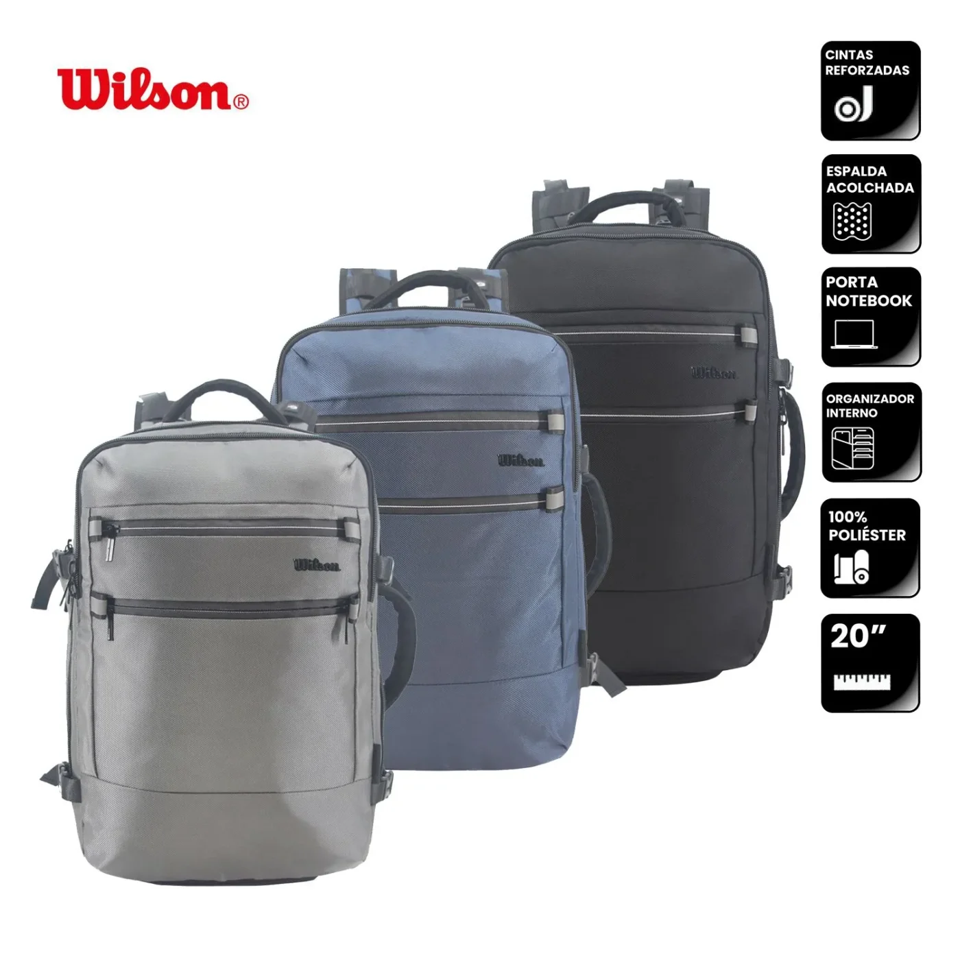 Mochila Wilson 19" Ideal Para Viaje. Colores Varios.