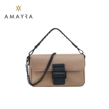 Cartera Amayra Bandolera Con Tapa Color Vison Claro Combinado