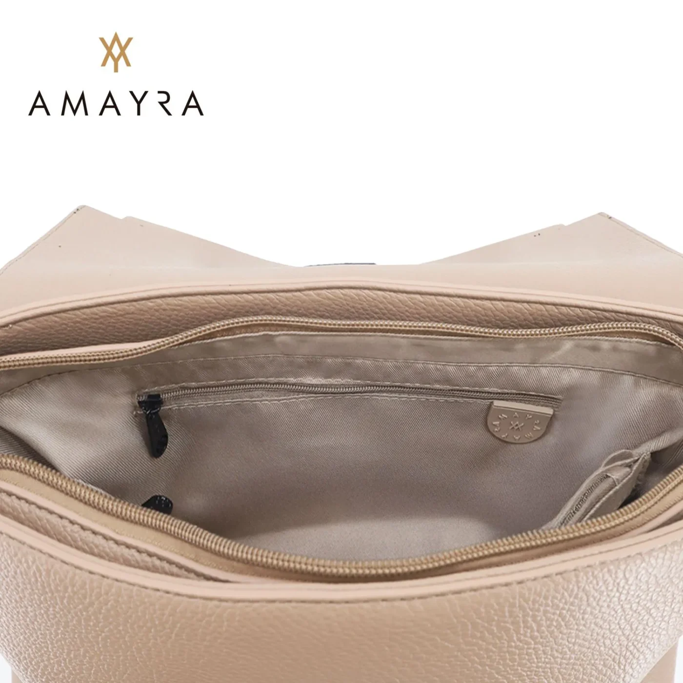 Cartera Amayra Eco Cuero Color Visón Claro.
