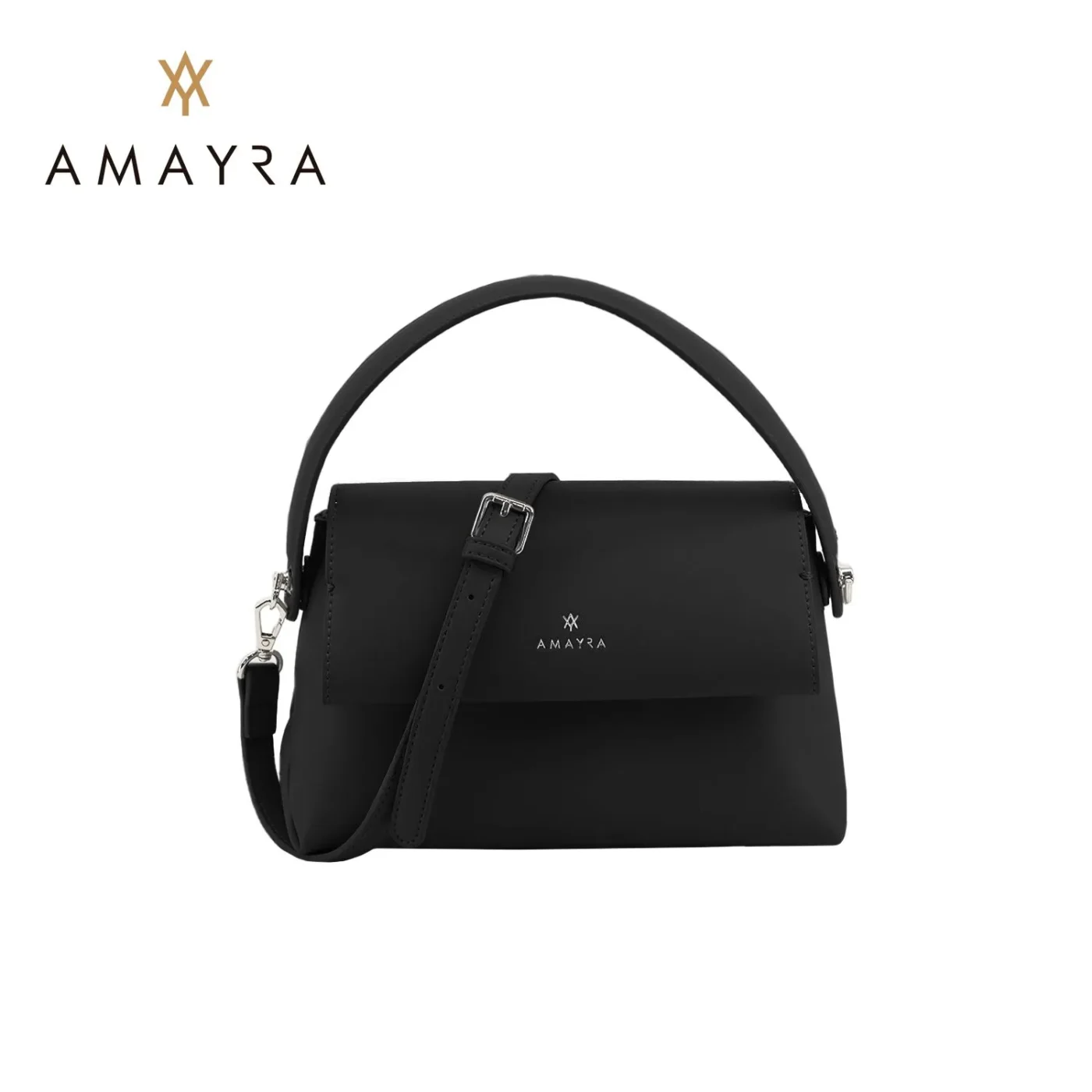 Cartera Amayra Bandolera Con Tapa Color Negro.