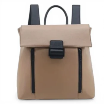 Mochila Amayra Eco Cuero Visón Claro Grande Con Tapa