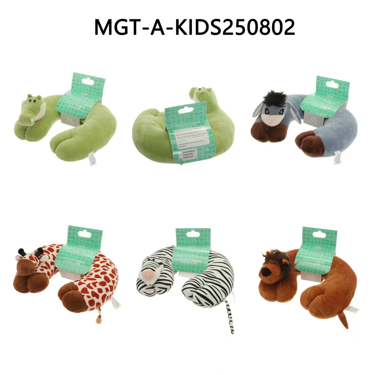 Almohada De Viaje Magenta Para Niños. Animalitos Varios.