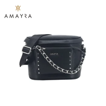 Riñonera Amayra Eco Cuero Negra C/Tachas y Cadena.