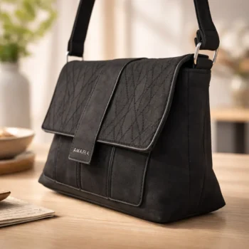Cartera Amayra Bandolera Simil Gamuza Negra.