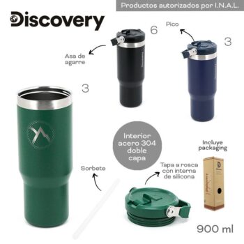 Vaso Térmico Discovery Acero Inoxidable 900ml Colores Varios