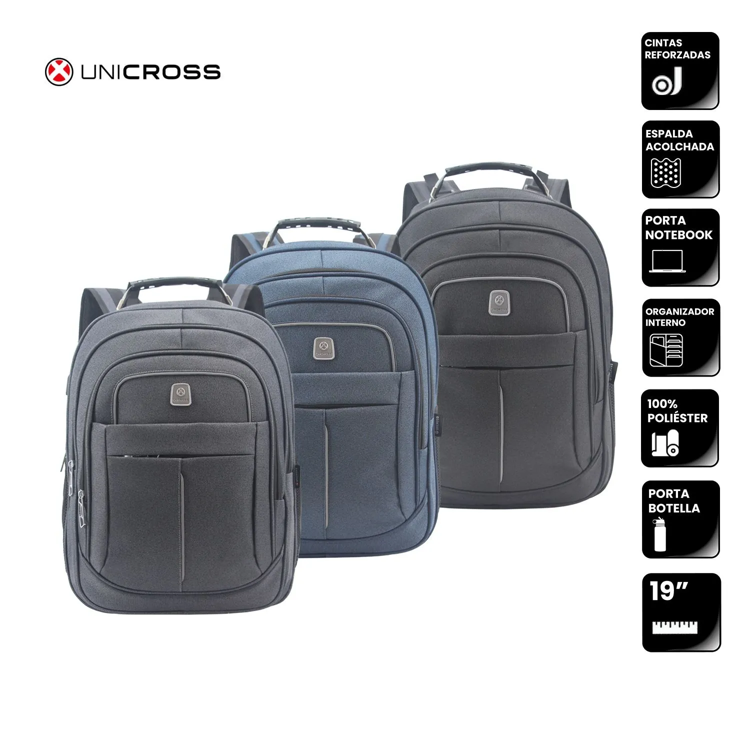 Mochila Unicross P/Notebook 19" Colores Varios
