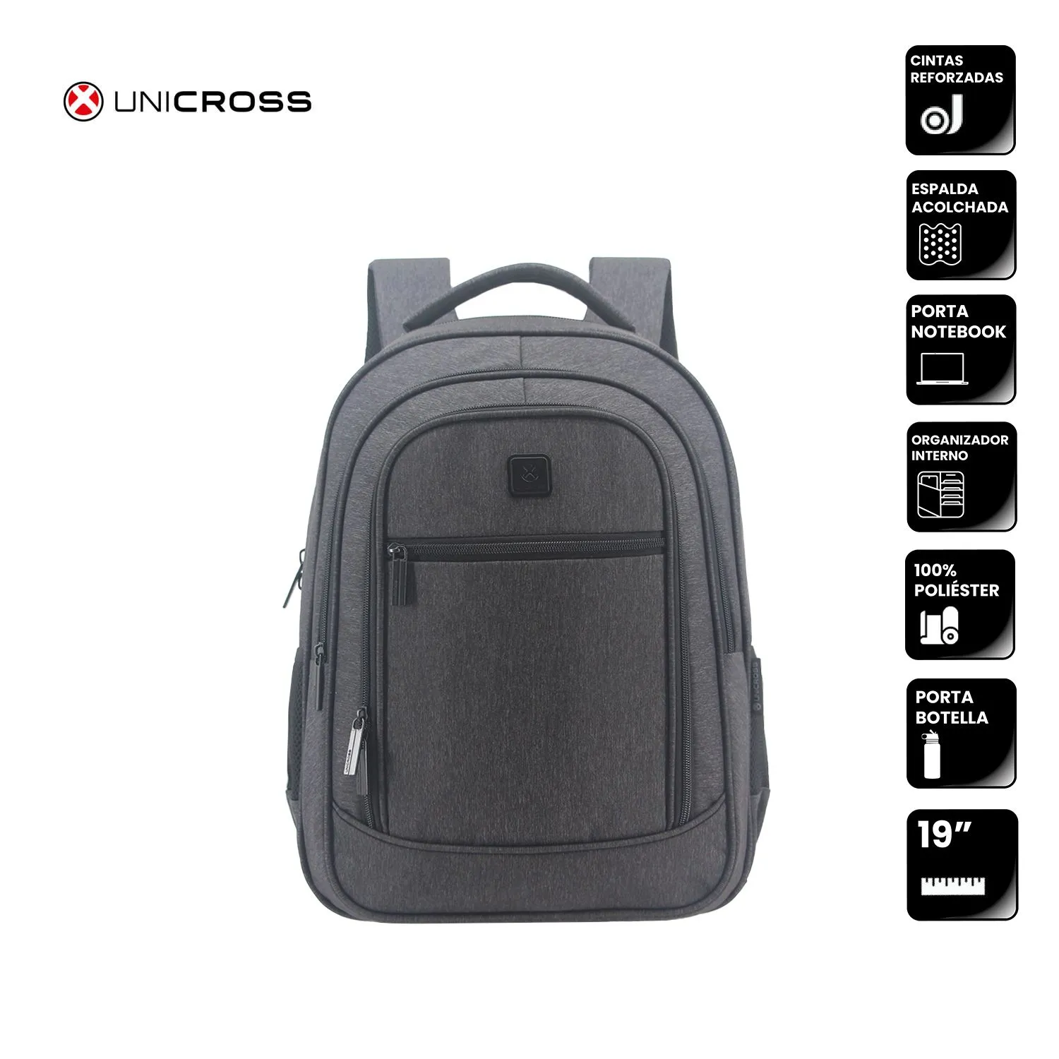 Mochila Unicross P/Notebook 19" Negra Súper Reforzada