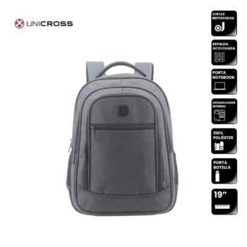 Mochila Unicross P/Notebook 19" Gris Muy Reforzada"