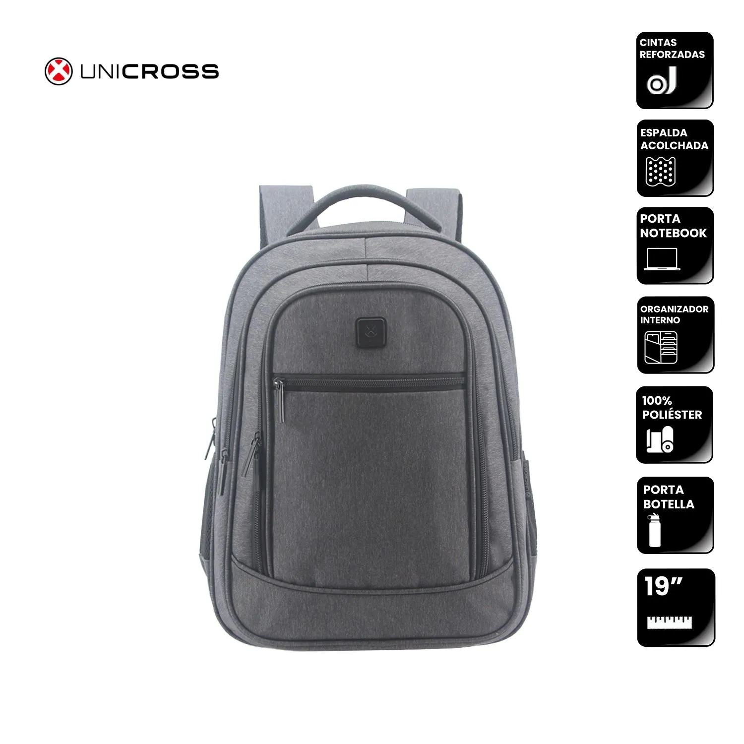 Mochila Unicross P/Notebook 19" Gris Muy Reforzada"