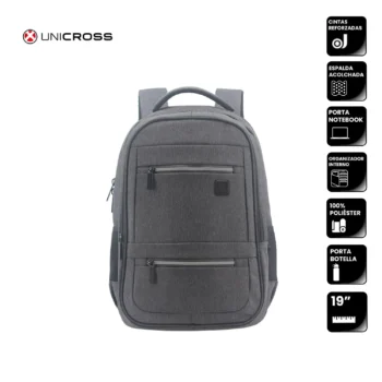 Mochila Unicross P/Notebook 19" Negra Muy Reforzada