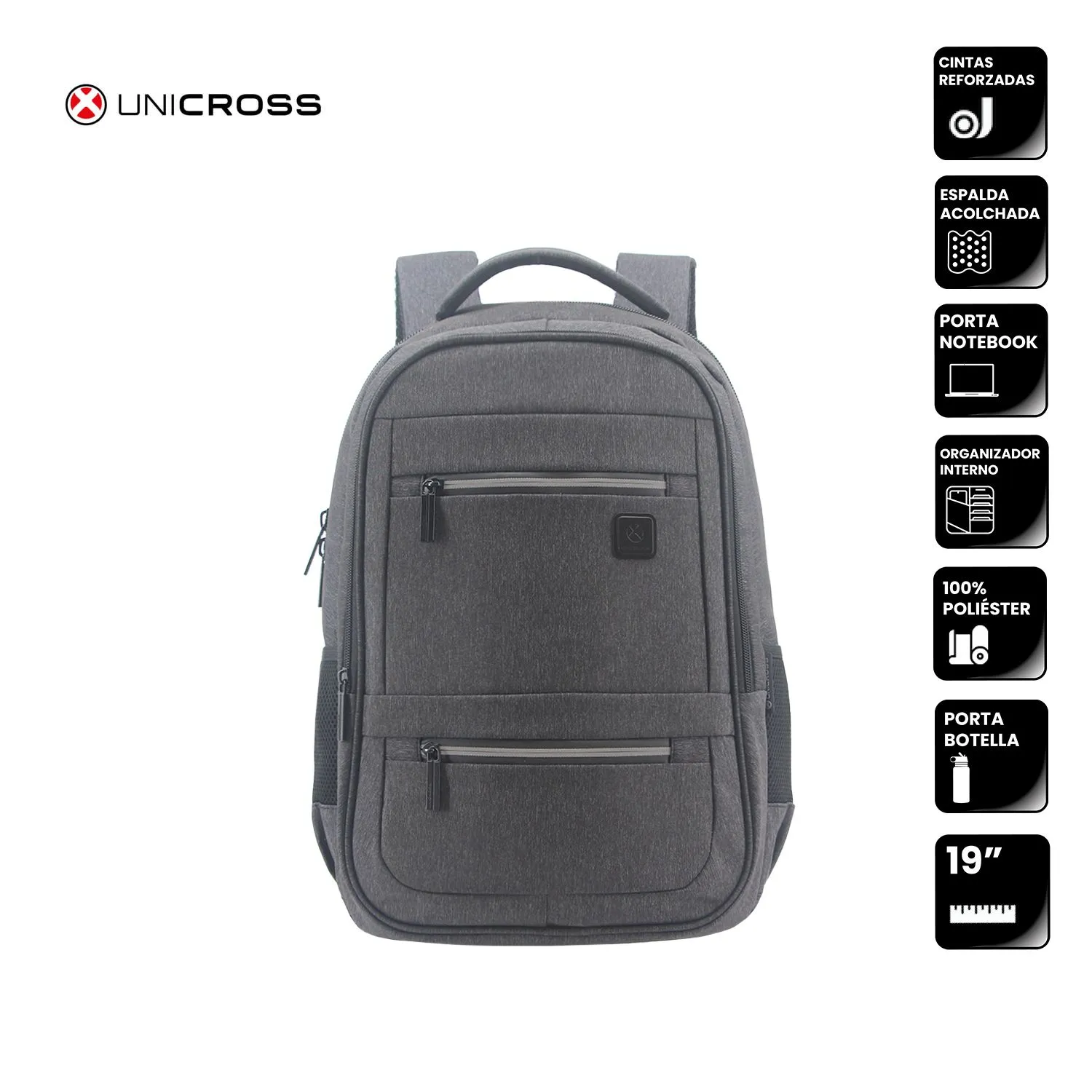 Mochila Unicross P/Notebook 19" Negra Muy Reforzada