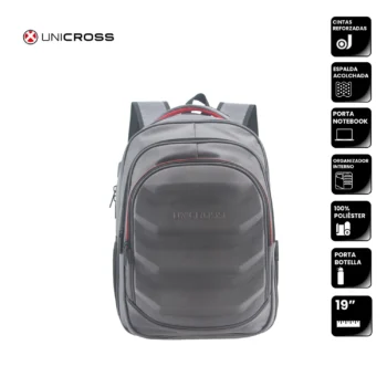 Mochila Unicross P/Notebook 19" Gris Súper Reforzada