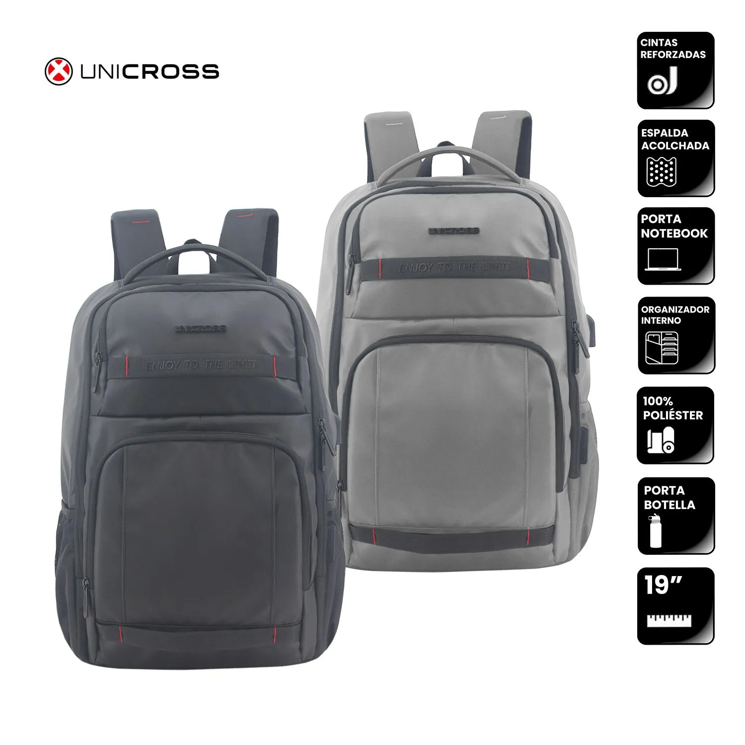 Mochila Unicross P/Notebook 19" Negra/Gris