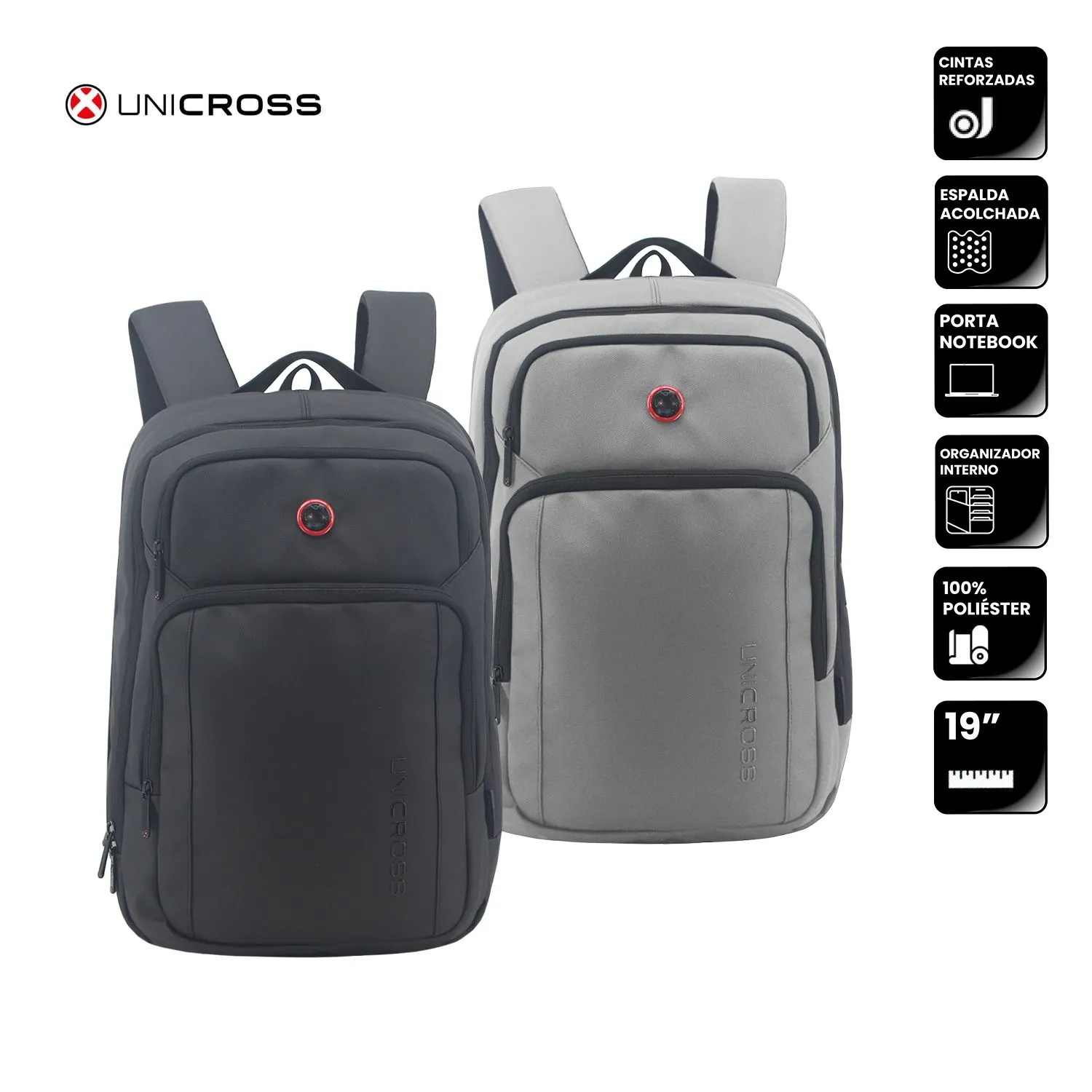 Mochila Unicross P/Notebook 19" Negra/Gris