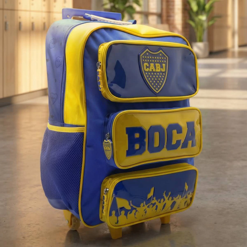 Mochila Boca Juniors c/carro 18". Tamaño Grande.