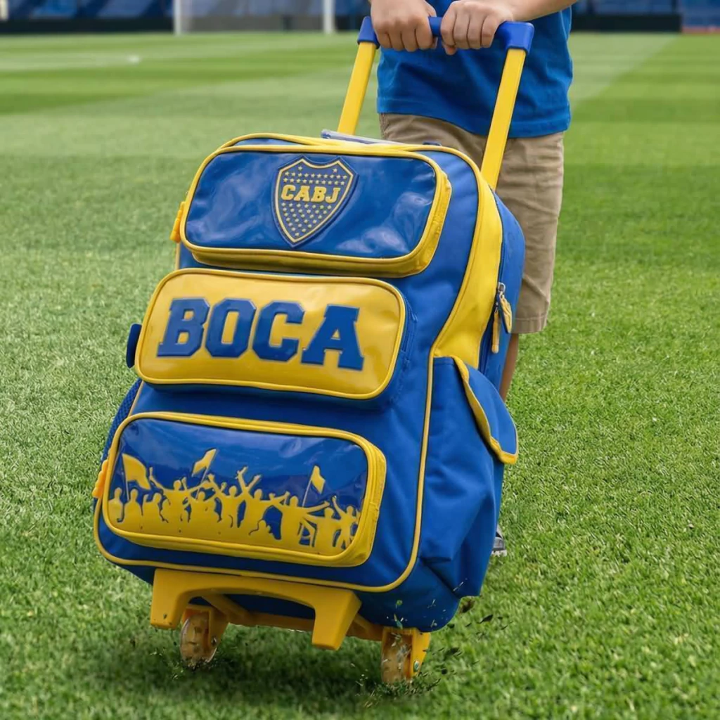 Mochila Boca Juniors c/carro 18". Tamaño Grande.